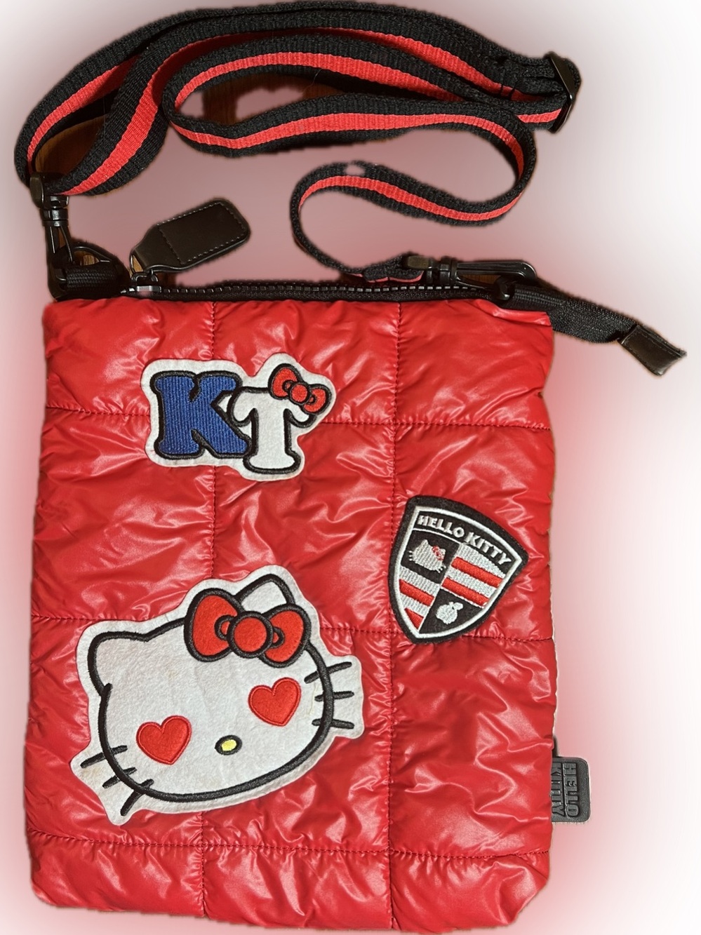 Hello Kitty Red Quilted Puffer Crossbody Bag Embroidered Patches Y2K Kawaii